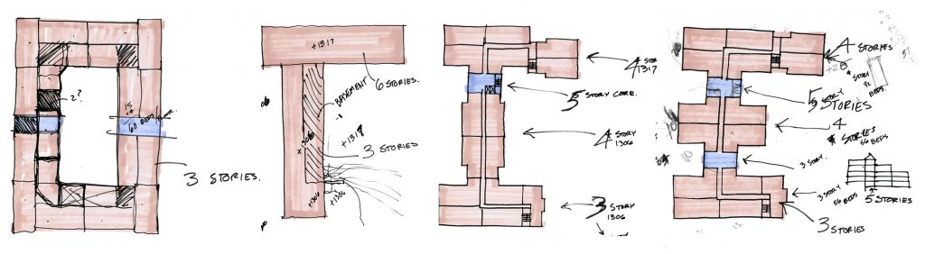 sketched diagrams of varying floor plans and creative design experience with ROCKIT